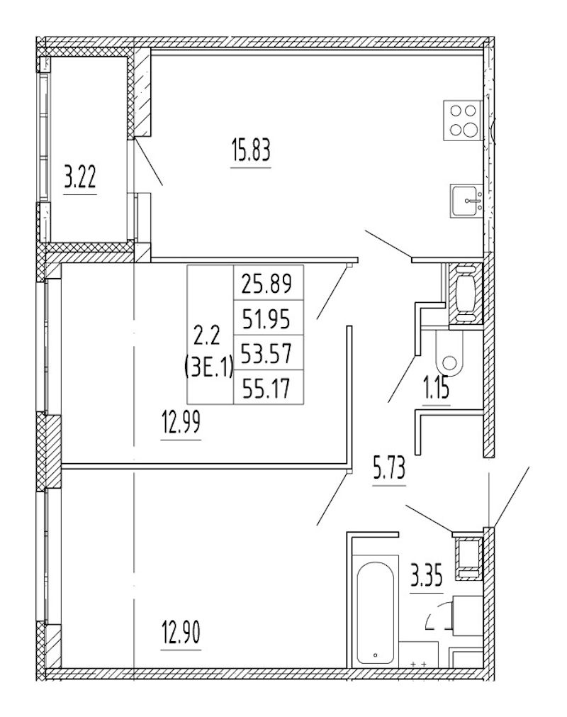 2-комнатная квартира 51.95 м², 10/12 эт., ЖК «Полис Приморский 2»